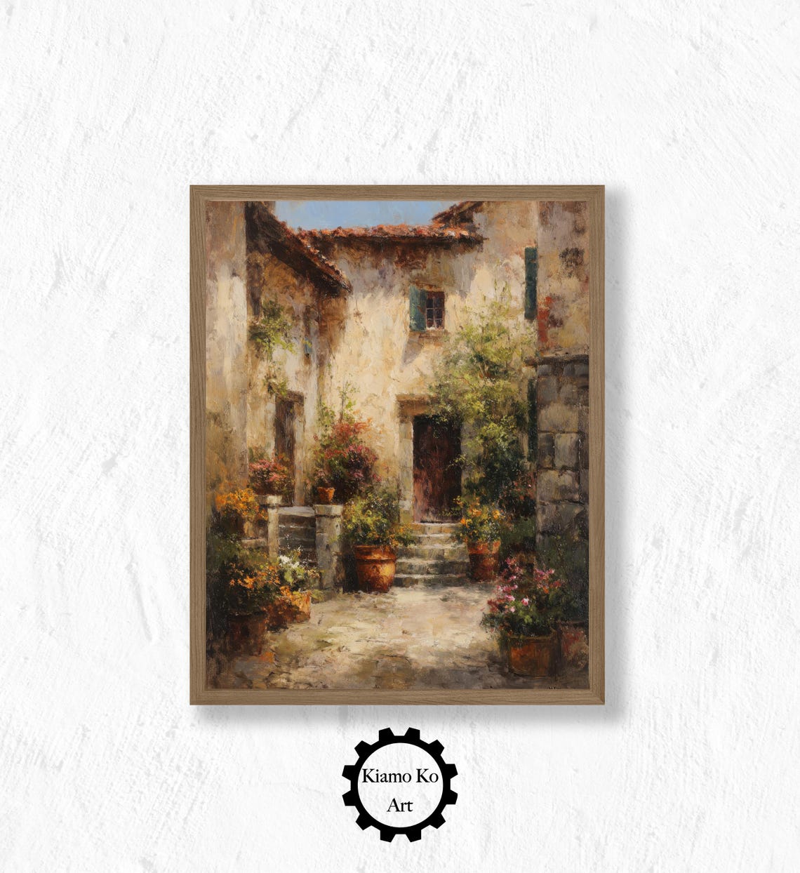 Sunlit Italian Villa Courtyard With Terracotta Flower Pots Poster