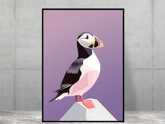 Puffin Print Modern Minimal Art Home Poster Office Kitchen British Birds