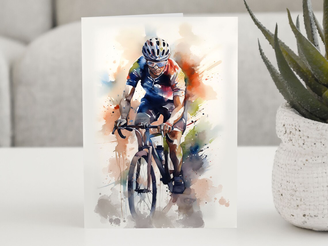 Cyclist Card Bicycle Rider Watercolour Art Print