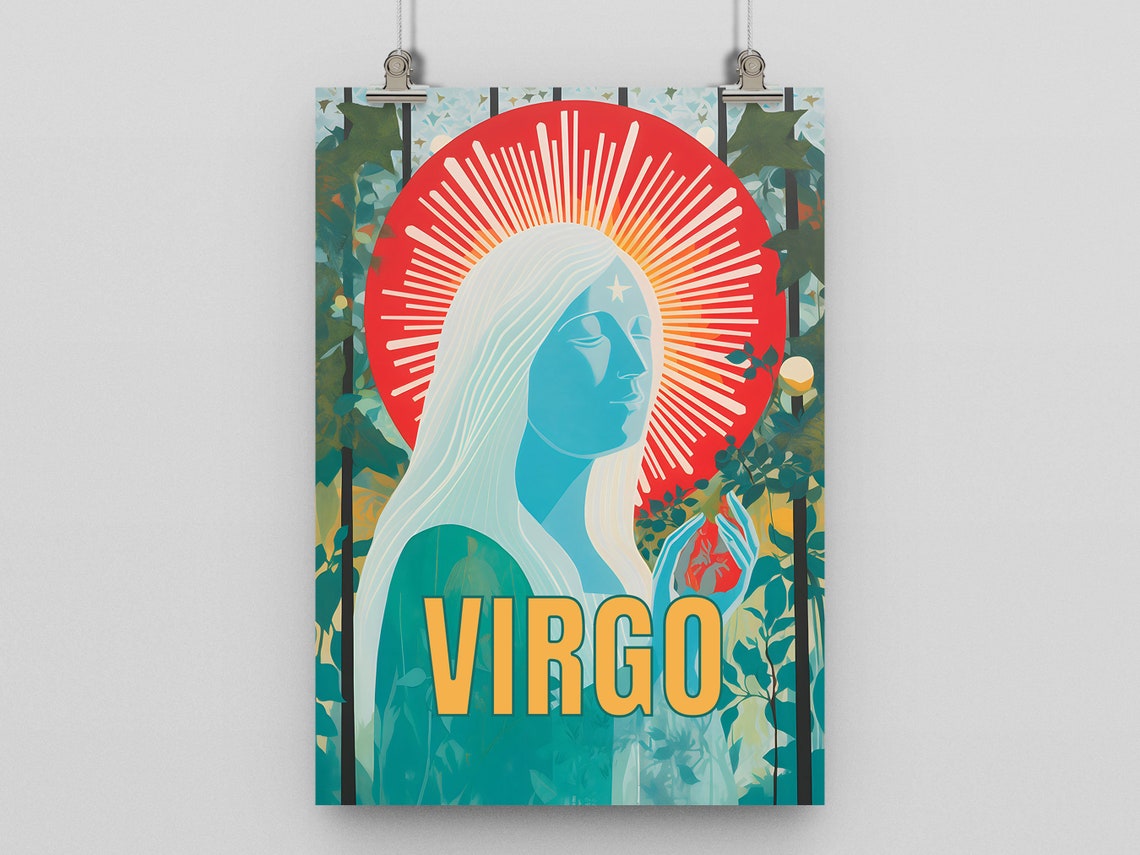 Virgo Poster Print Mid Century Home Decor Modern Art Zodiac Star Sign Bedroom