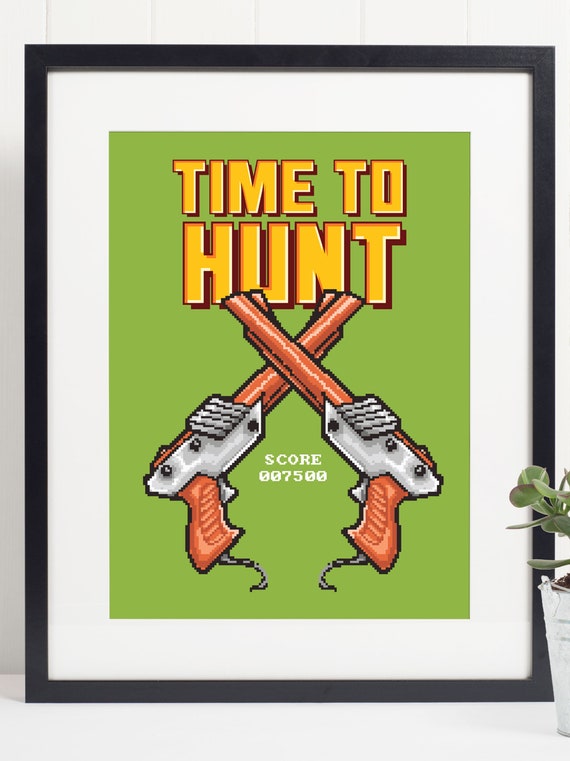 Duck Hunt Nes Zapper Time To Quote Pixel Art Print Retro Gaming Inspirational Motivational