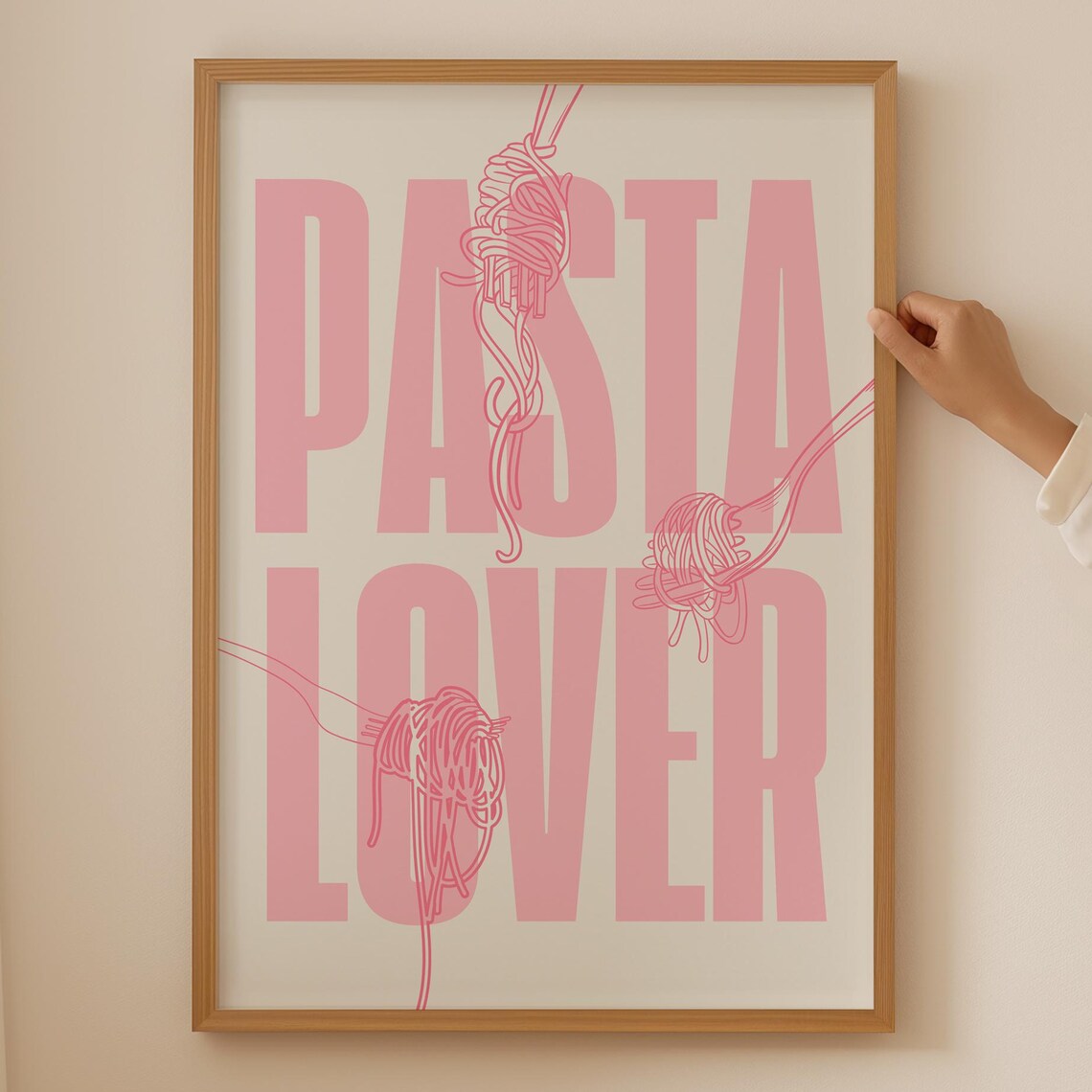 Pink Pasta Lover Italian Print, Dopamine Kitchen Decor