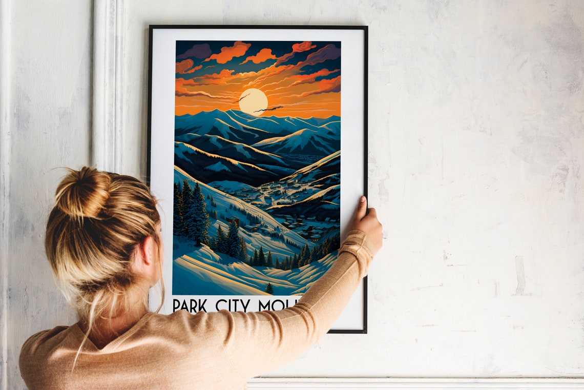 Park City Mountain Utah Sunset Ski Slopes Alpine Travel Poster - Image 2