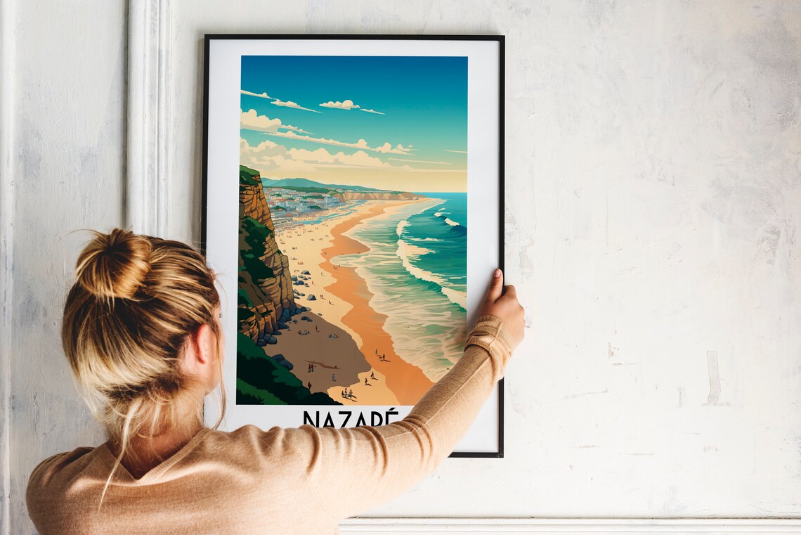 Nazare Portugal Cliff Top Golden Beach Panorama Travel Poster - Image 2