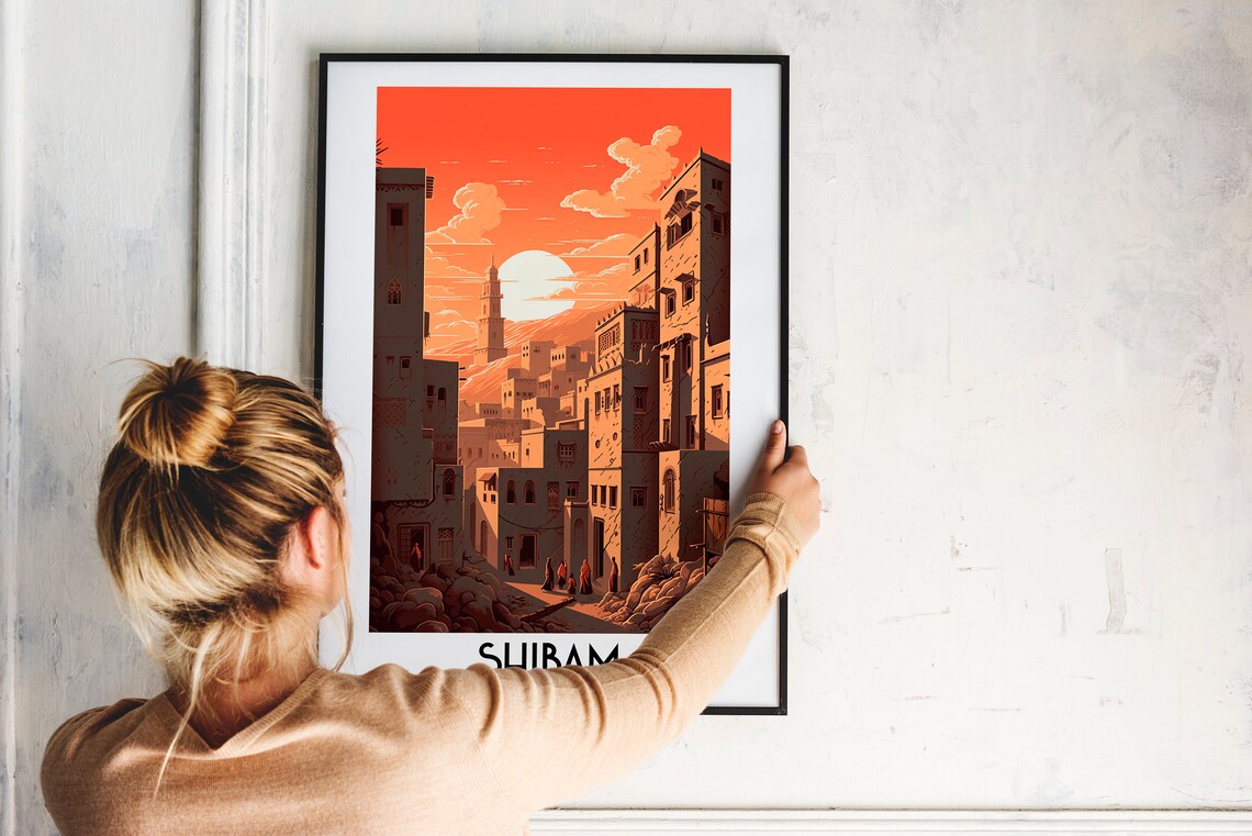 Shibam Yemen Mud Brick Towers Old City Sunset Vintage Travel Poster - Image 2