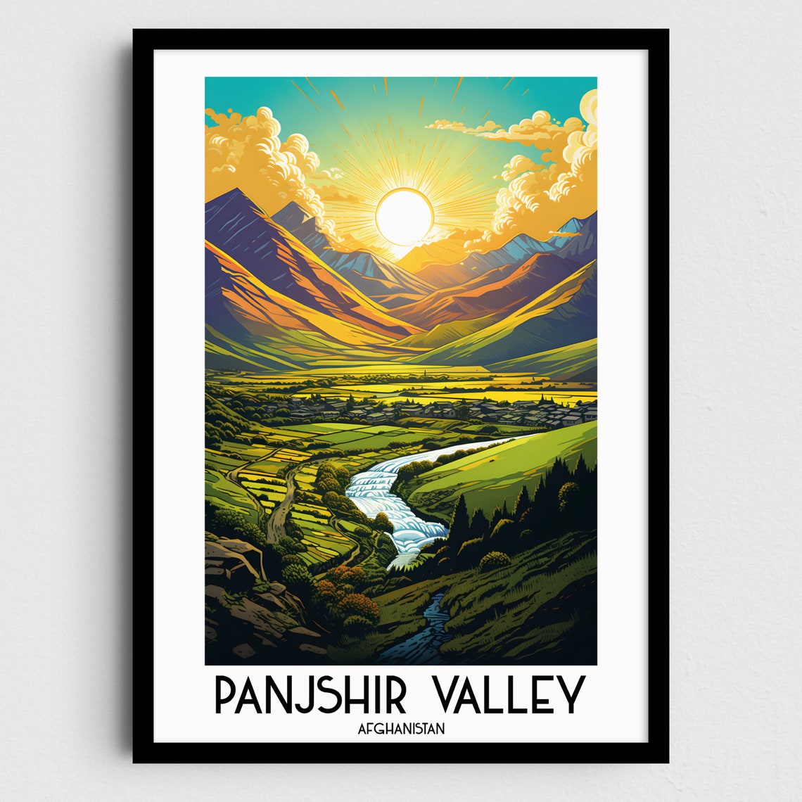 Panjshir Valley Afghanistan Mountain Sunrise River Travel Poster