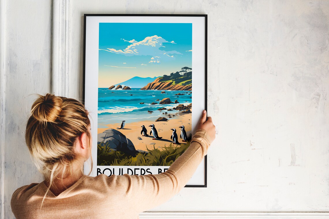 Boulders Beach South Africa African Penguins Ocean Shore Travel Poster - Image 2