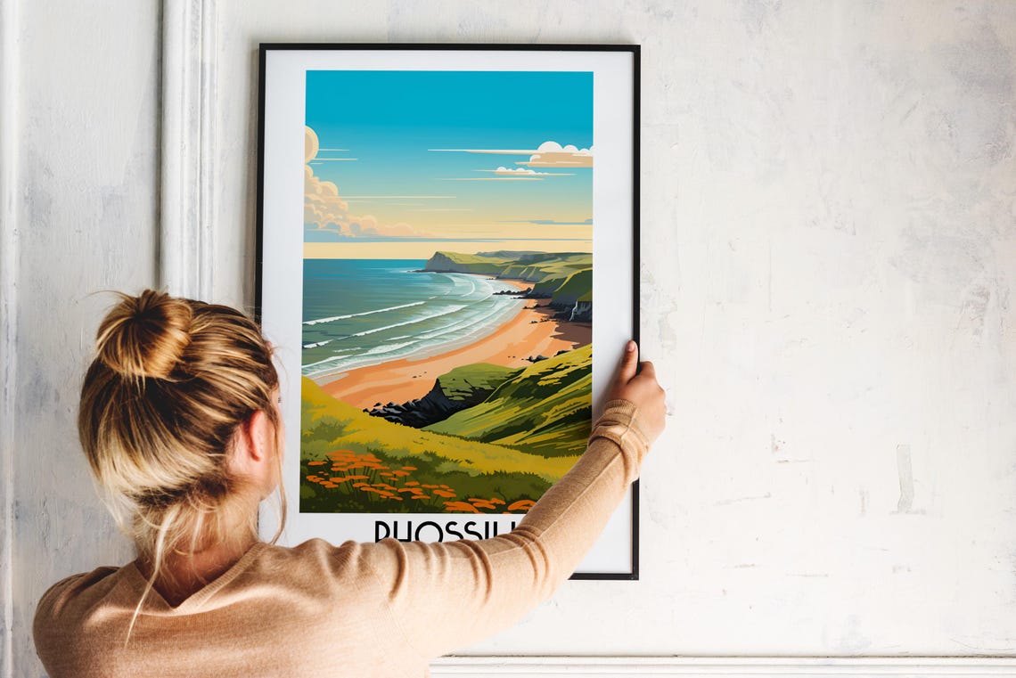 Rhossili Bay Wales Gower Coast Beach Vintage Travel Art Poster - Image 2