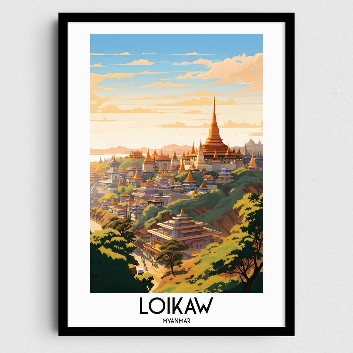 Loikaw Myanmar Golden Temples Hillside Sunset Pagoda View Poster