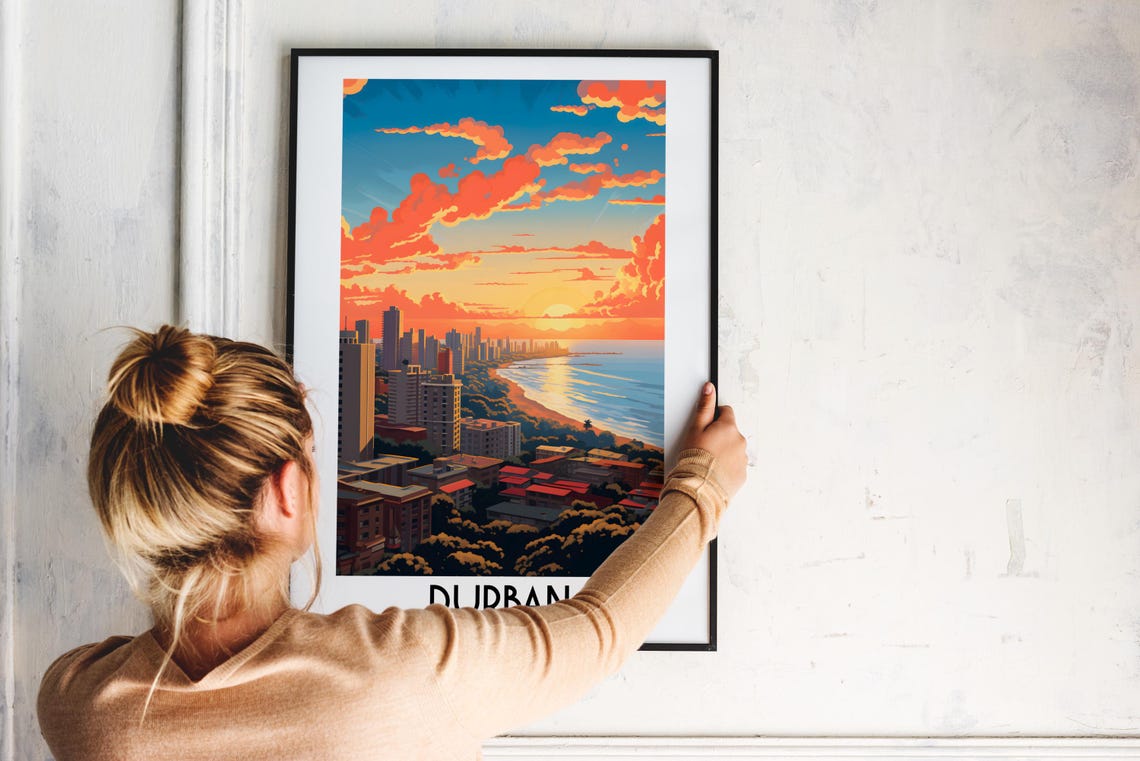 Durban South Africa Beachfront Skyline Sunset Vintage Travel Poster - Image 2