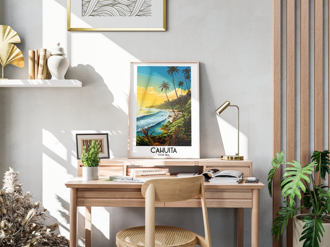 Cahuita Costa Rica Tropical Palm Beach Sunset Ocean Waves Poster - Image 3