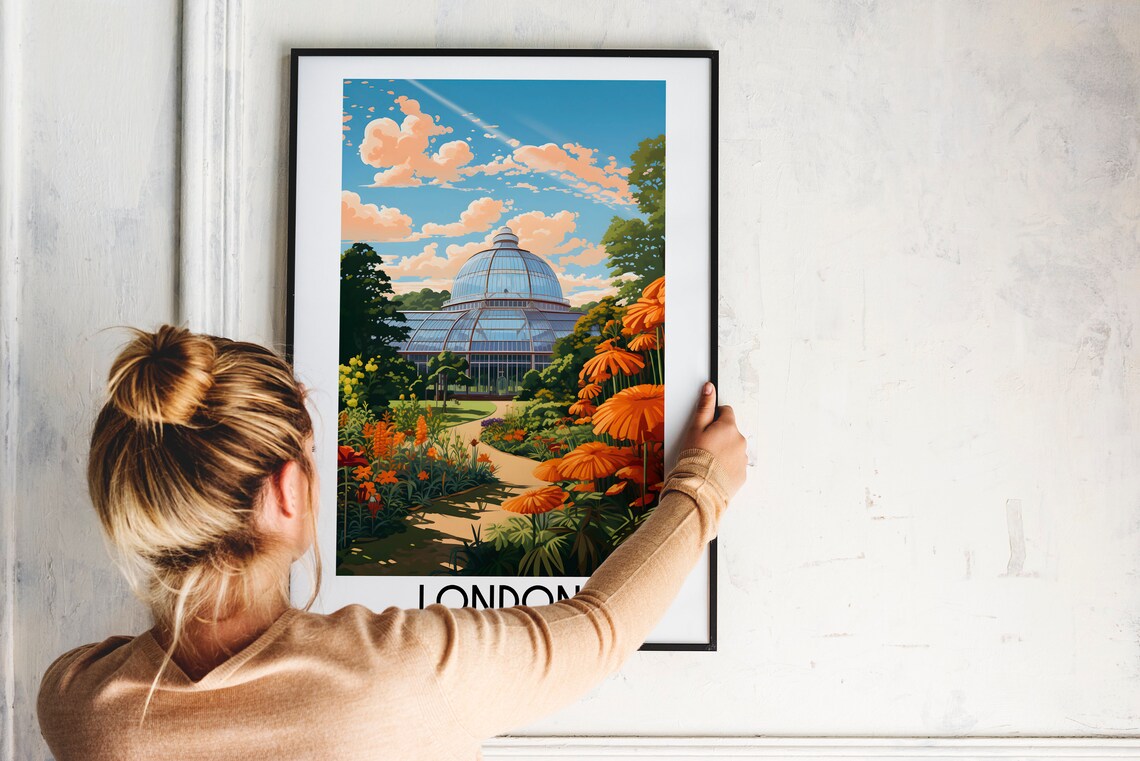 London England Botanical Garden Glasshouse Flowers Travel Poster - Image 2