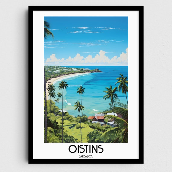 Oistins Barbados Turquoise Bay Palm Beach Caribbean Travel Poster