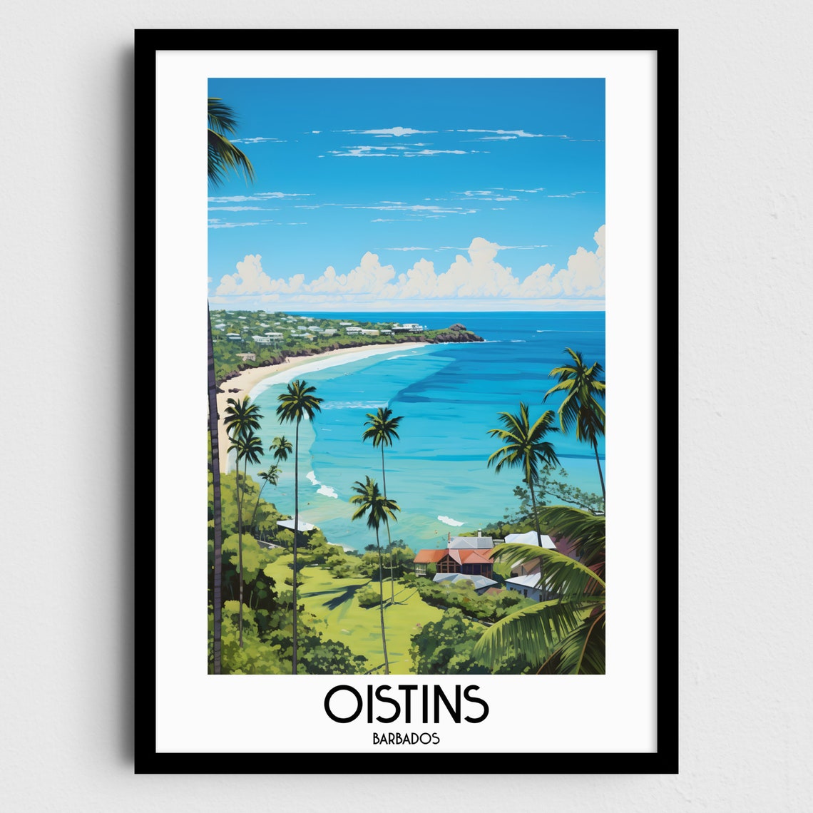Oistins Barbados Turquoise Bay Palm Beach Caribbean Travel Poster