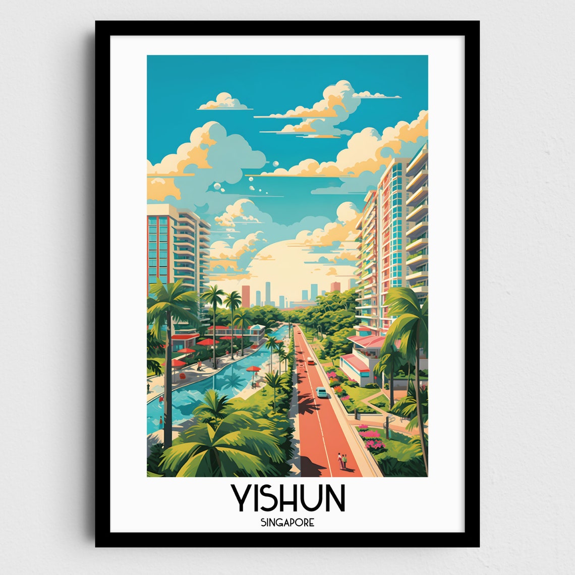 Yishun Singapore Vintage Residential Towers Palm Trees Poster