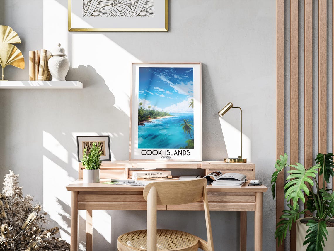 Cook Islands Polynesia Tropical Bay Palm Trees Travel Poster - Image 3