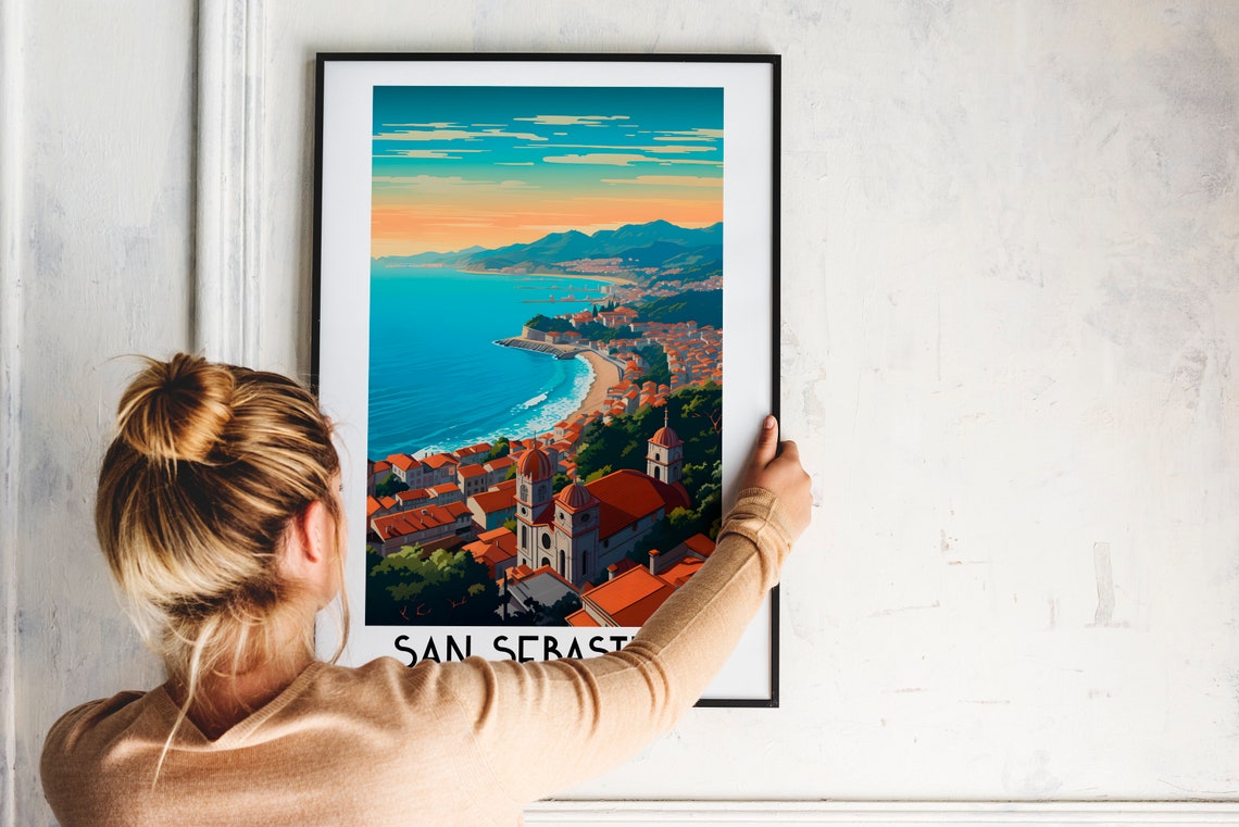 San Sebastian Spain Coastal Bay Beach Church Domes Scenic Poster - Image 2