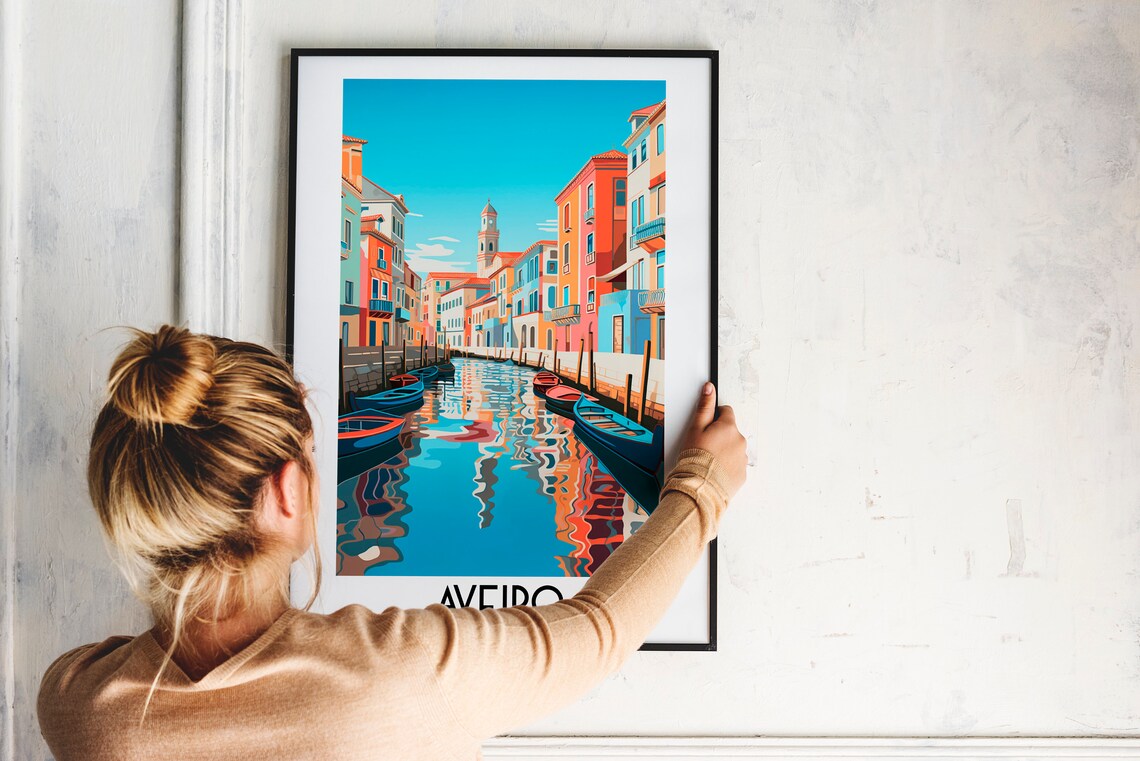 Aveiro Portugal Canal Colorful Houses Boats Retro Travel Poster - Image 2