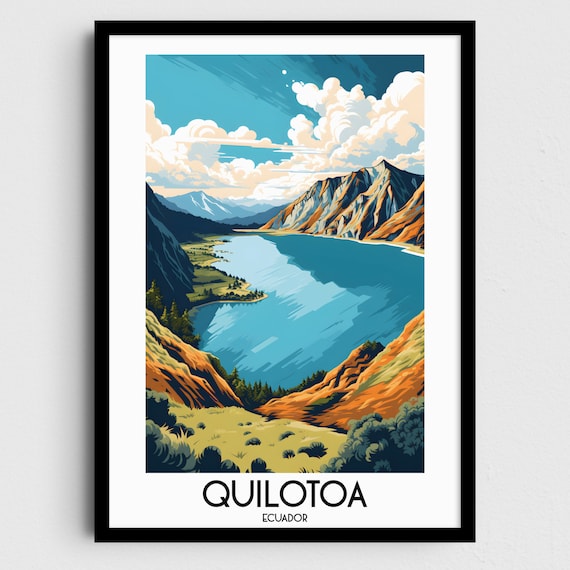 Quilotoa Crater Lake Turquoise Andean Peaks Ecuador Travel Poster