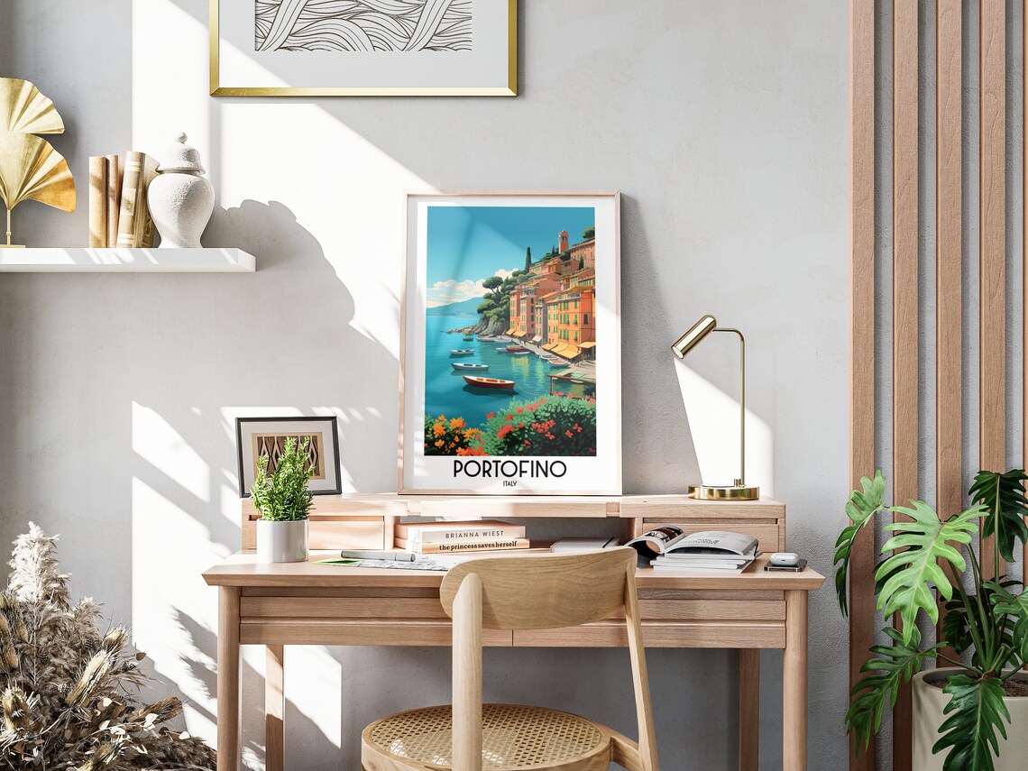Portofino Italy Colorful Harbor Boats Seaside Village Travel Poster - Image 3