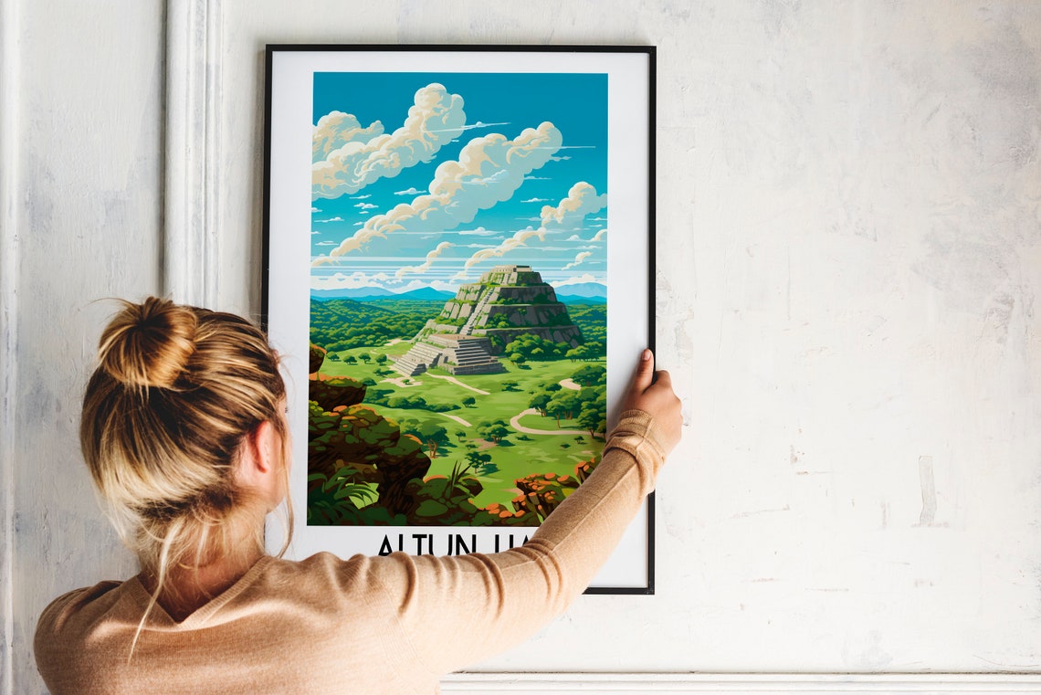 Altun Ha Belize Ancient Maya Pyramid Jungle Ruins Scene Poster - Image 2