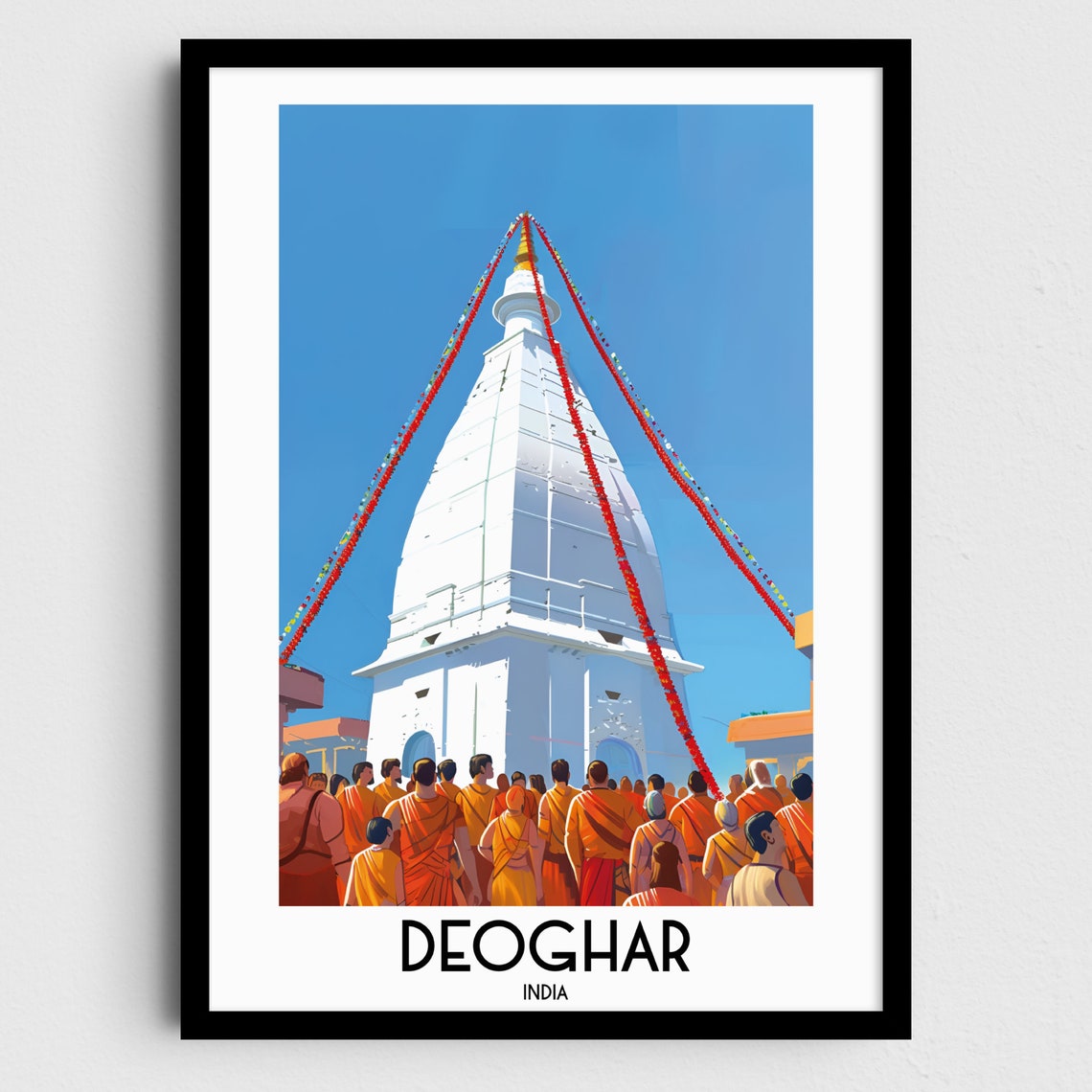 Deoghar India White Temple Spire Pilgrims Festival Travel Poster