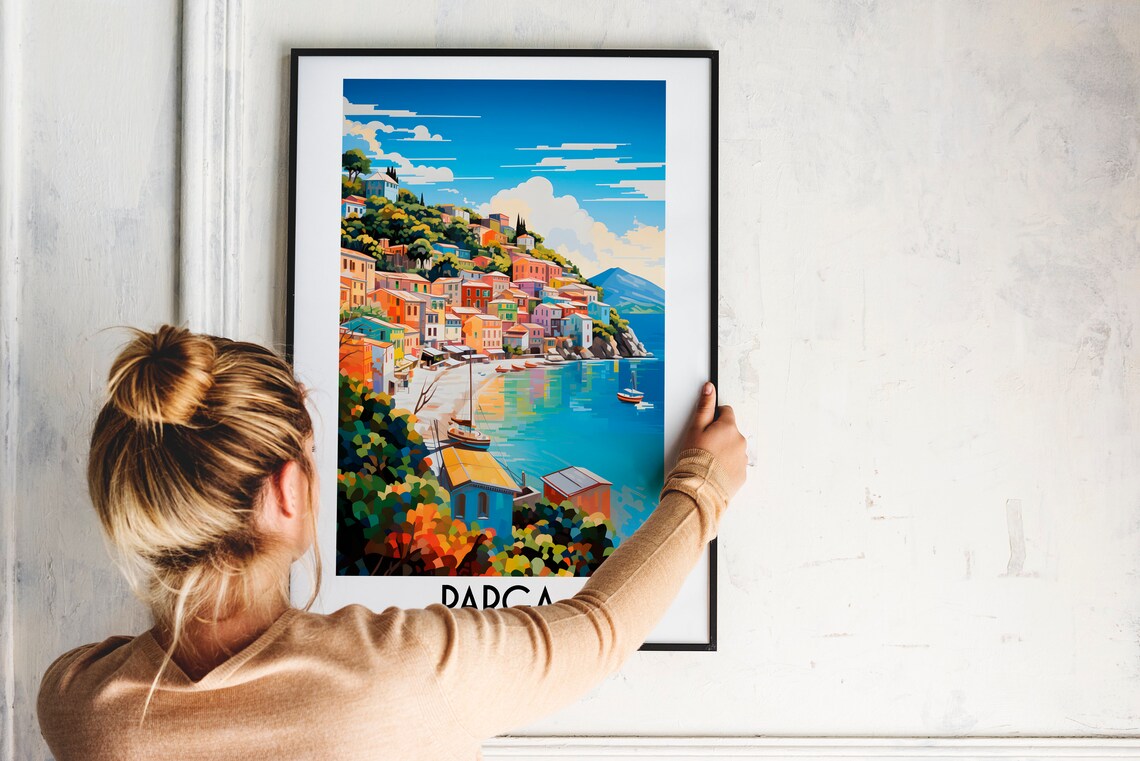 Parga Greece Colorful Coastal Town Harbor Retro Travel Poster Art - Image 2