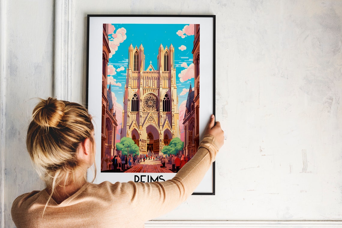 Reims Travel Wall Art France Painting Gifts Europe Home Decor Prints Posters Handmade Art French - Image 2