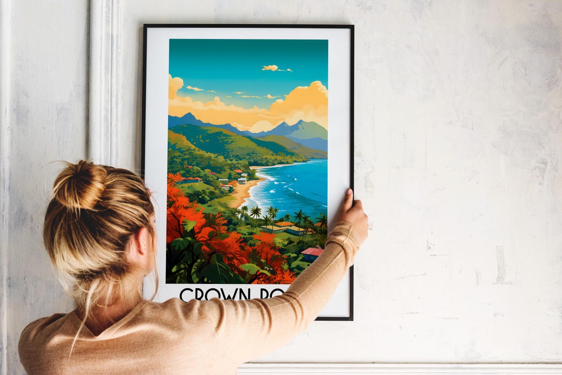 Crown Point Trinidad Tobago Coast Beach Palms Hills Travel Poster - Image 2