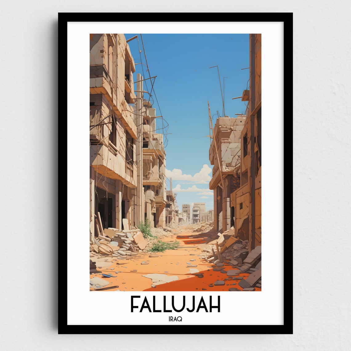 Fallujah War Torn Street Damaged Buildings Rubble Iraq Art Poster