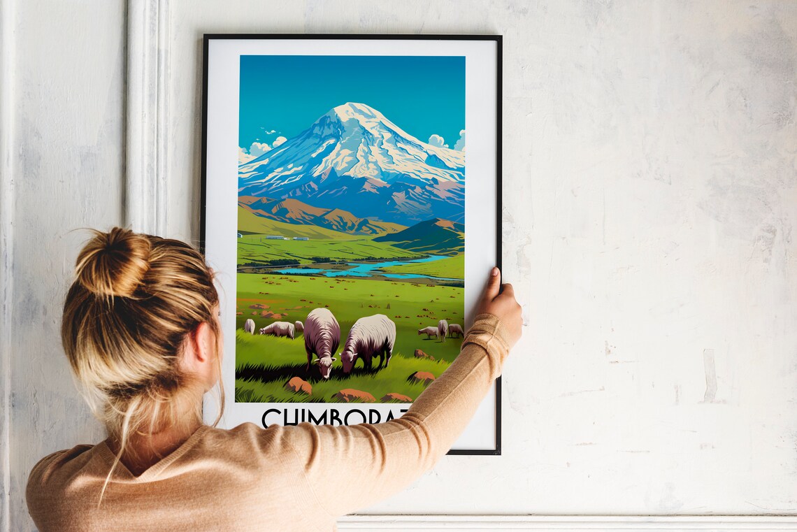 Chimborazo Ecuador Snow Volcano Sheep Valley Green Travel Poster - Image 2