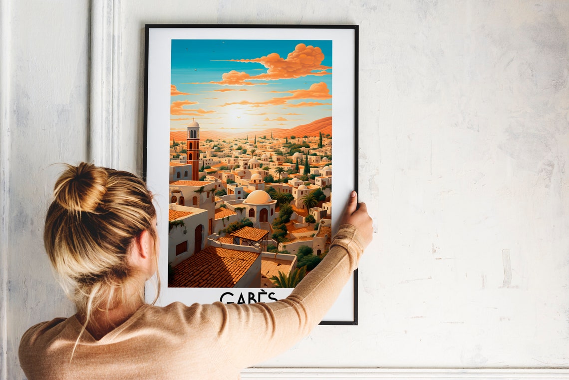 Gabes Tunisia Oasis Medina Whitewashed Rooftops Desert Travel Poster - Image 2