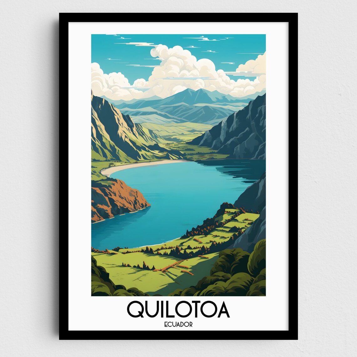 Quilotoa Crater Lake Andes Mountains Scenic Ecuador Travel Poster