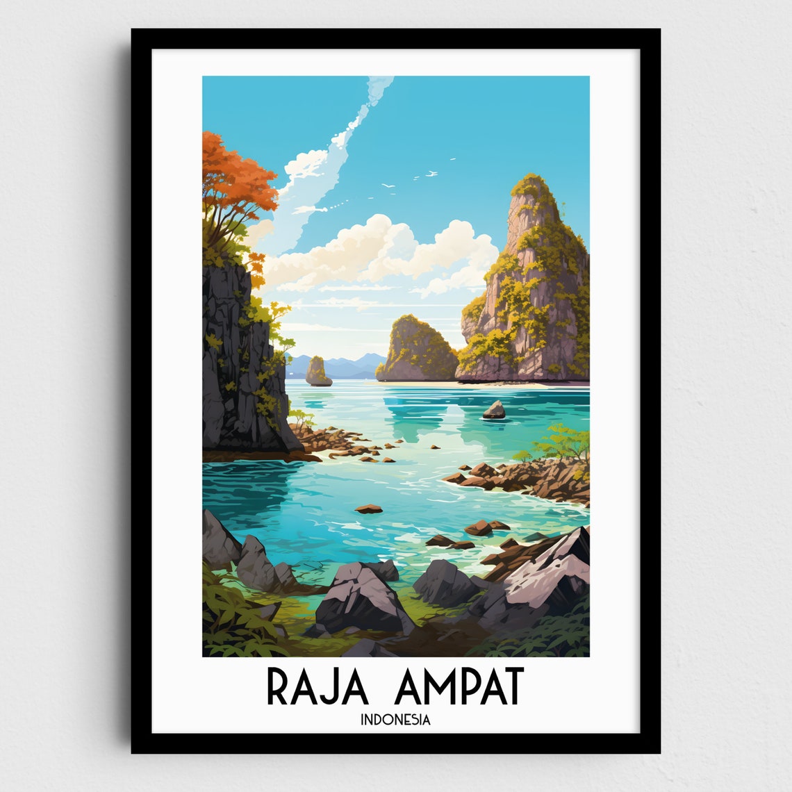 Raja Ampat Indonesia Turquoise Lagoon Karst Islands Travel Poster