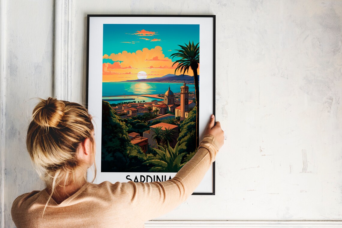 Sardinia Italy Sunset Coast Church Tower Vintage Travel Art Poster - Image 2