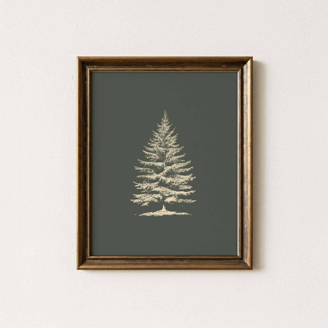 Full Snowy Pine Tree In White On Dark Green Vintage Holiday Poster