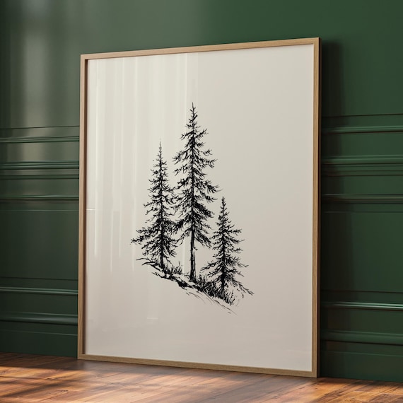 Tree Wall Art Print, Minimalist Rustic Lodge Decor