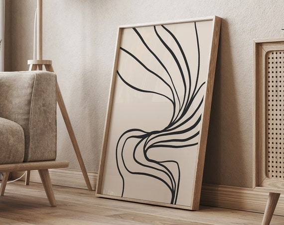 Minimalist Abstract Lines Modern Wall Art 1995 Neutral Simple Print Light Aesthetic Art Bathroom Wall Art
