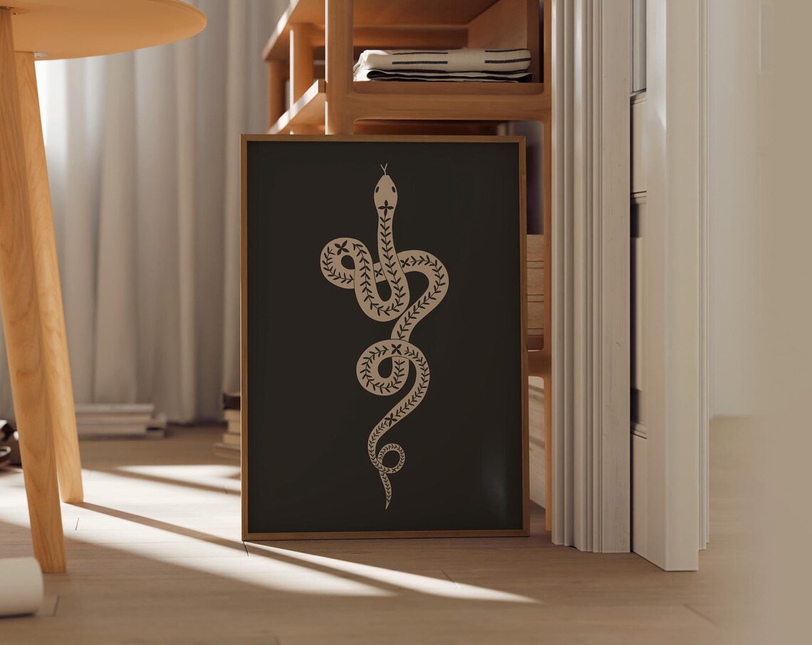 Moody Snake Halloween Art Poster, Dark Boho Decor