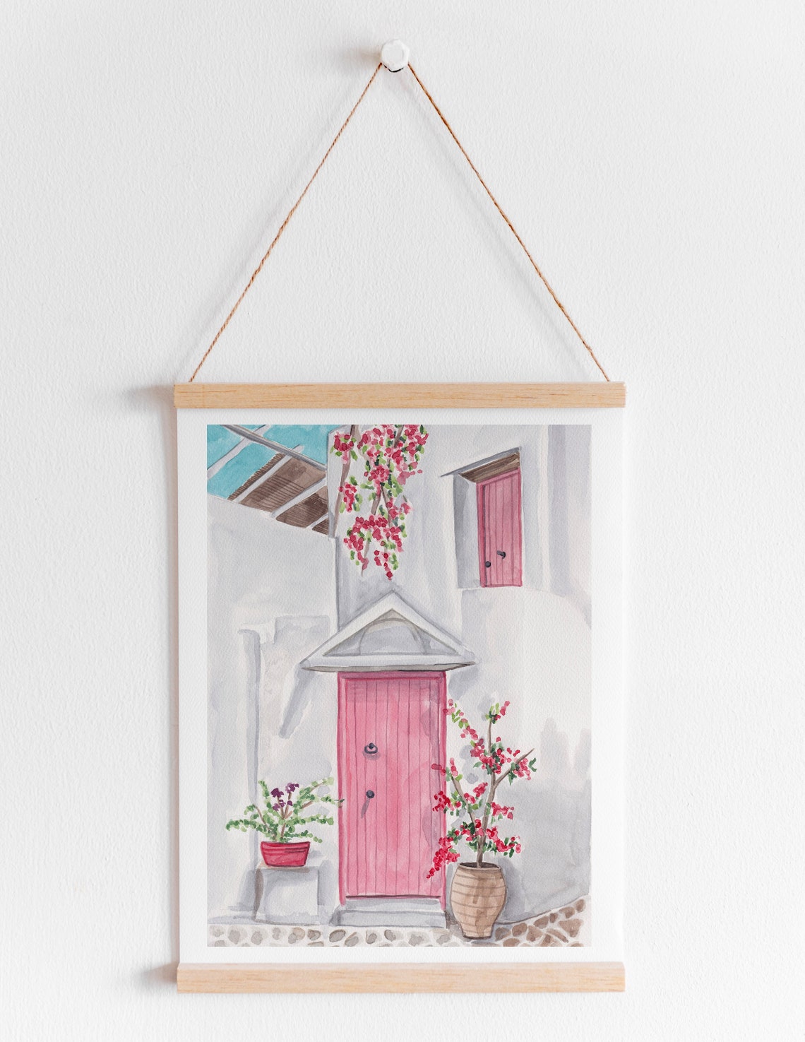 Greek Island Pink Door With Bougainvillea Whitewashed Alley Poster - Image 3