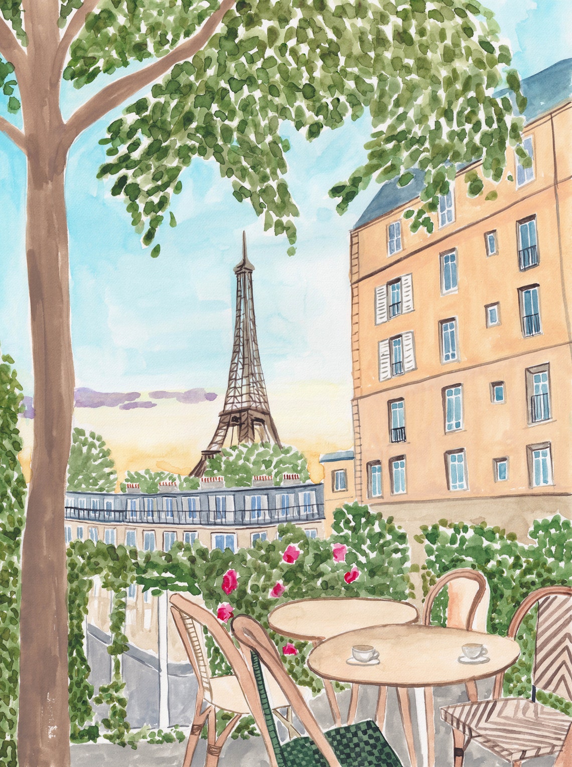 Eiffel Tower View From Parisian Terrace Cafe At Sunset Wall Art - Image 2