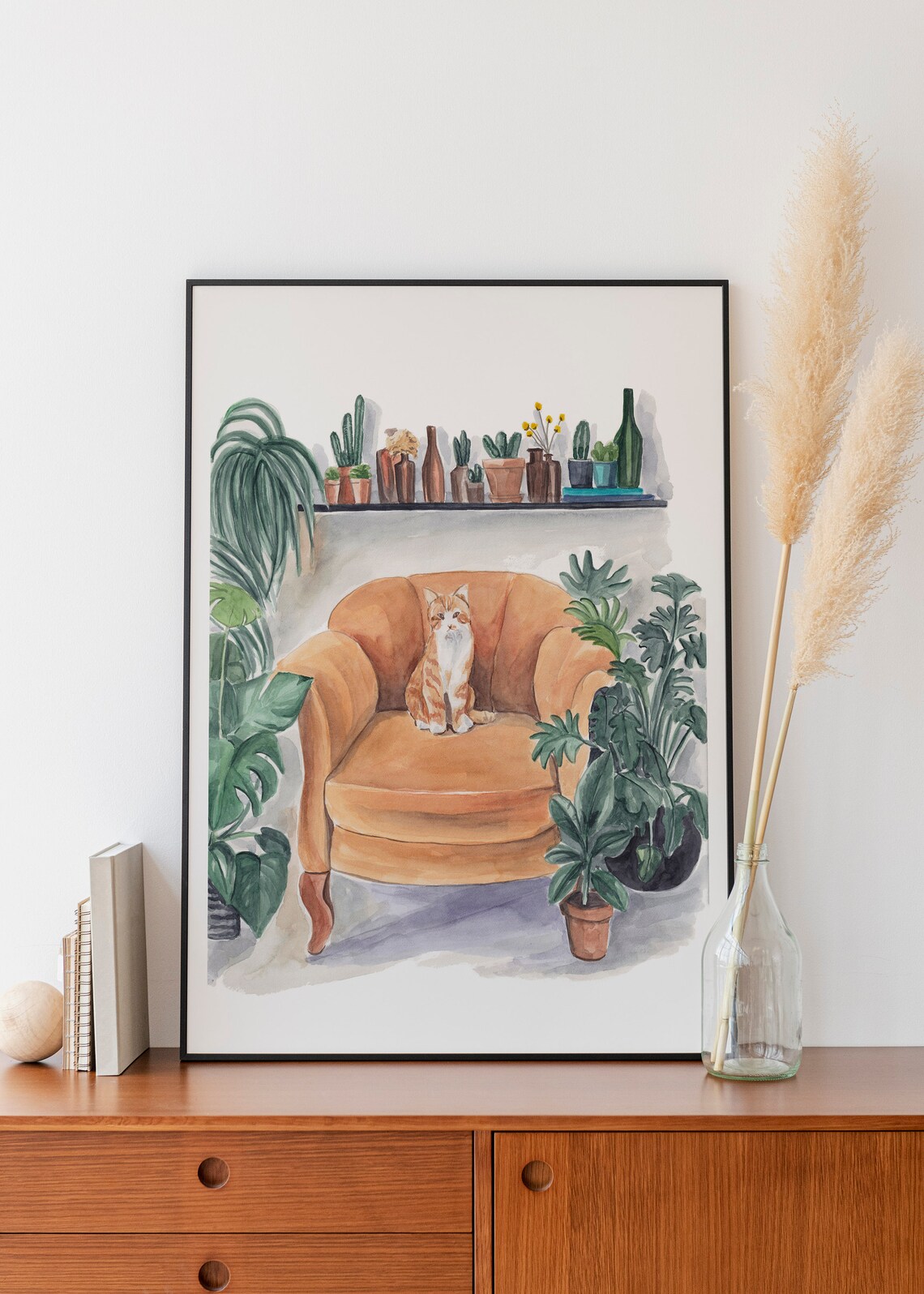 Orange Cat In Armchair Surrounded By Lush Houseplants Botanical Print - Image 3
