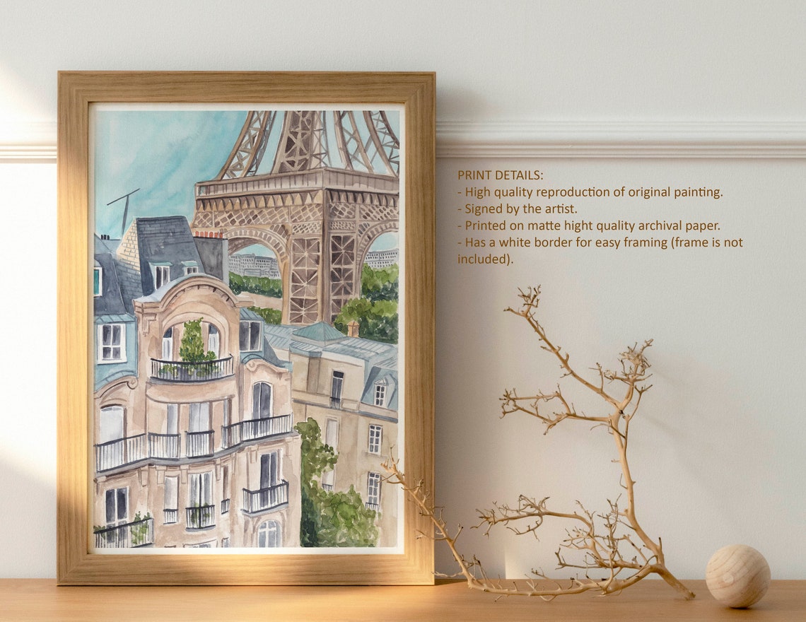 Paris Haussmann Rooftops With Eiffel Tower Watercolor City View Poster - Image 4