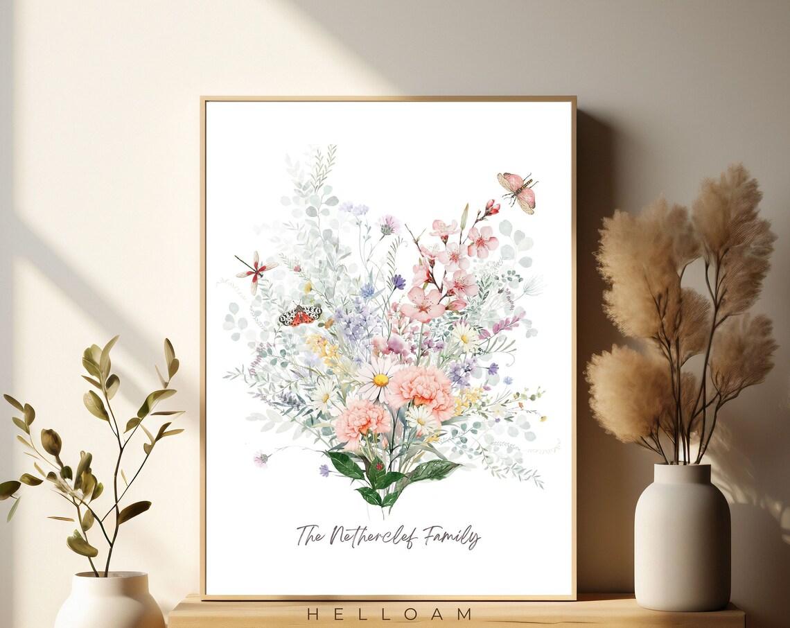 Birth Flower Family Bouquet Personalized Art Print - Image 4