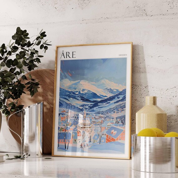 Are Sweden Village Dusk Church Spire Mountain Twilight Poster