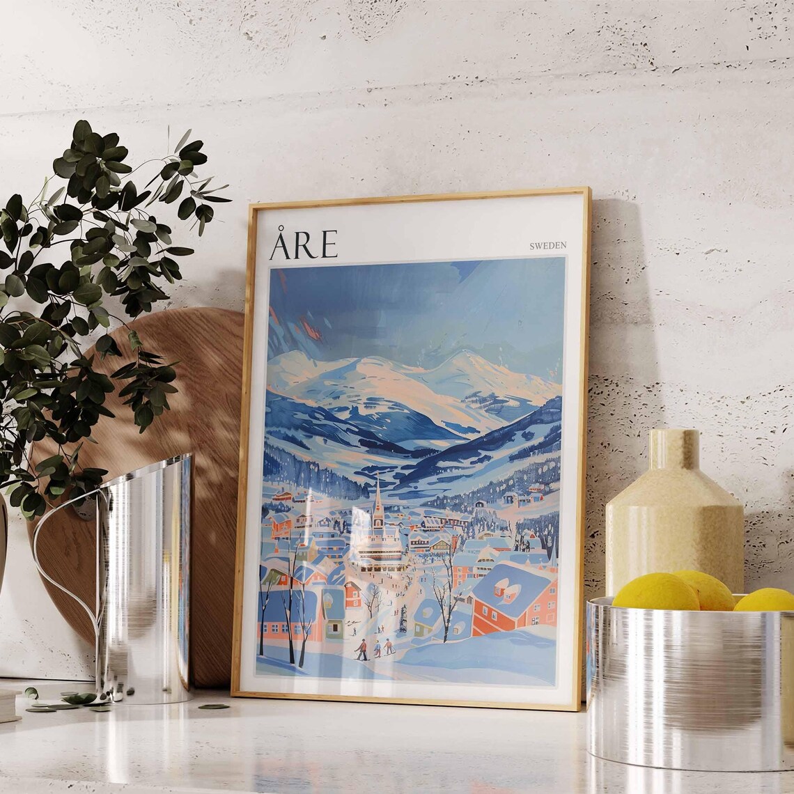 Are Sweden Village Dusk Church Spire Mountain Twilight Poster