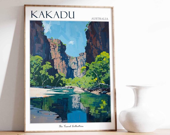 Kakadu Australia Red Cliffs Gorge Still Water Painting Poster