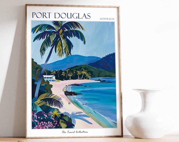 Port Douglas Australia Curved Bay Beach Painting Travel Poster
