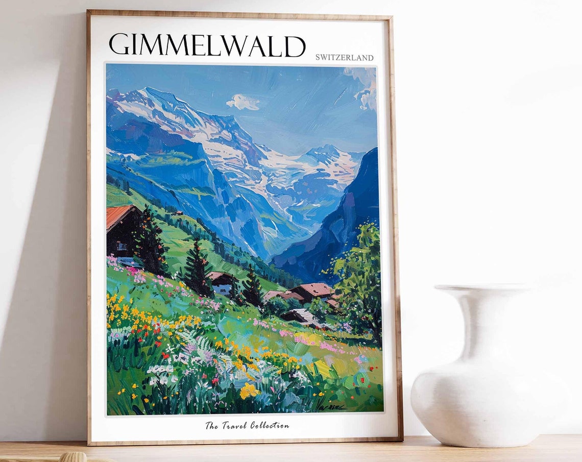 Gimmelwald Poster Switzerland Travel Print Swiss Decor Europe Travel Poster European Wall Art Gimmelwald Gift Gimmelwald Travel Poster