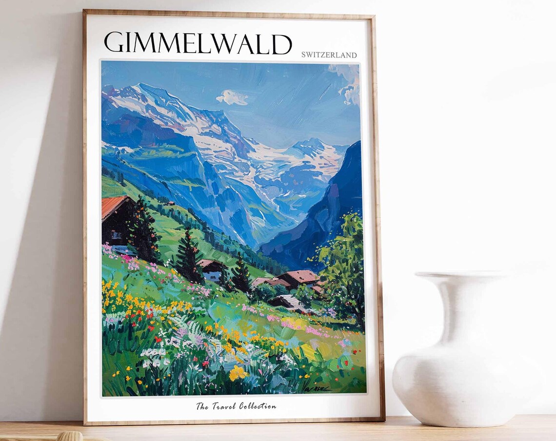 Gimmelwald Switzerland Alpine Valley Chalets Wildflower Poster